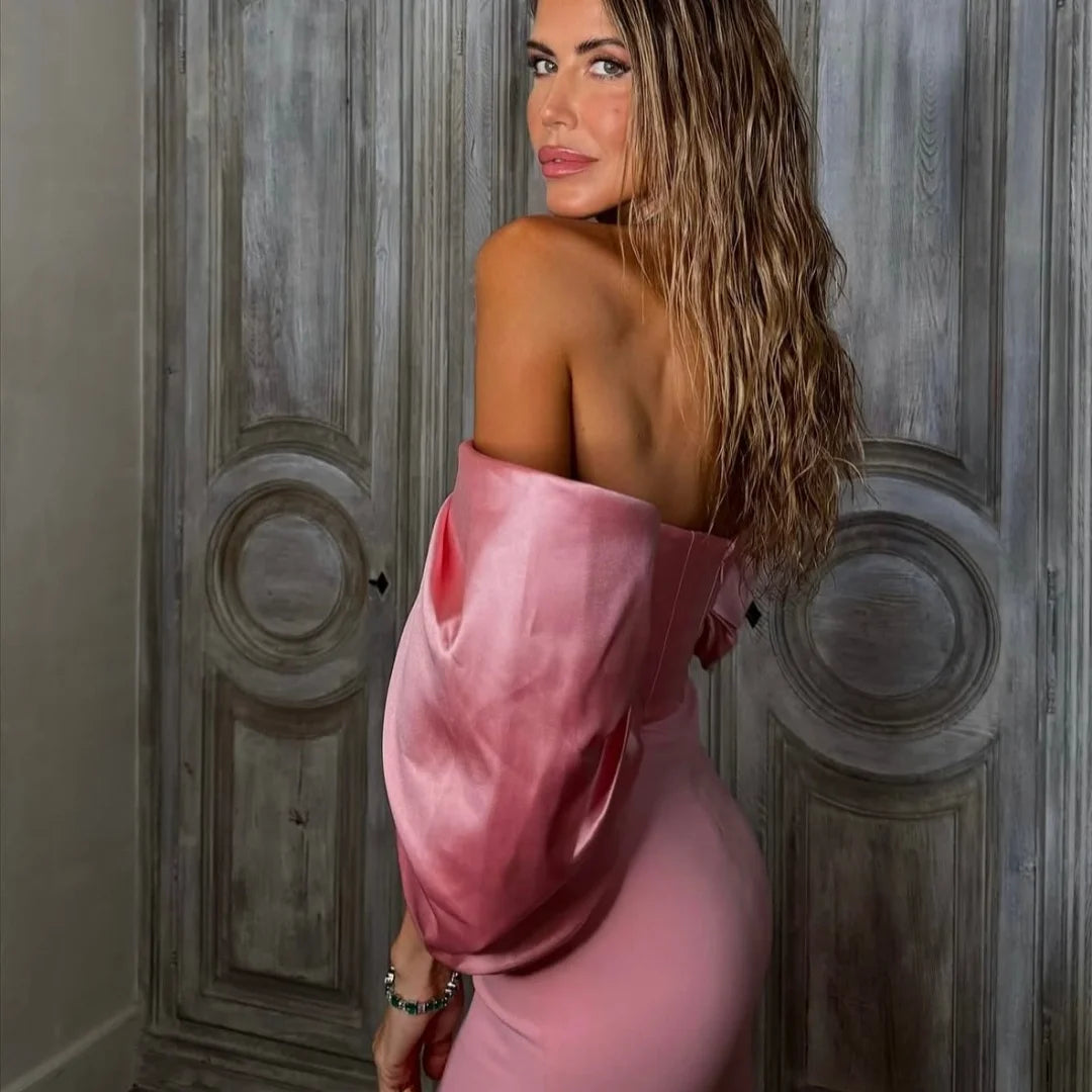 Pink Off Shoulder Bow Sleeves Bella Customized Slim Fit robes de soirée Elegant Party Dresses Stylish Prom Dress Formal Gown