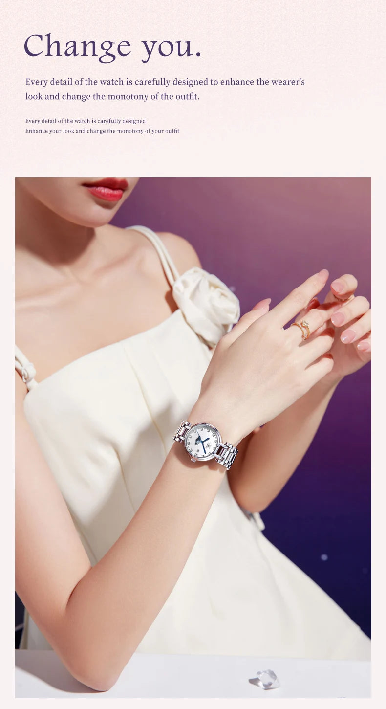OLEVS Diamond Time Purple Moon Phase Dial Women Watches Luxury Brand New Fashion Women Quartz Watch Steel Waterproof Dress Watch