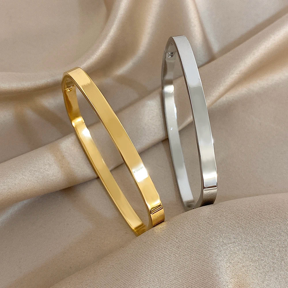 Greatera 5/8mm Wide Bracelet Square Adjustable Delicacy Original Design Stainless Steel Popular Men Women's Bangle Jewelry Gift