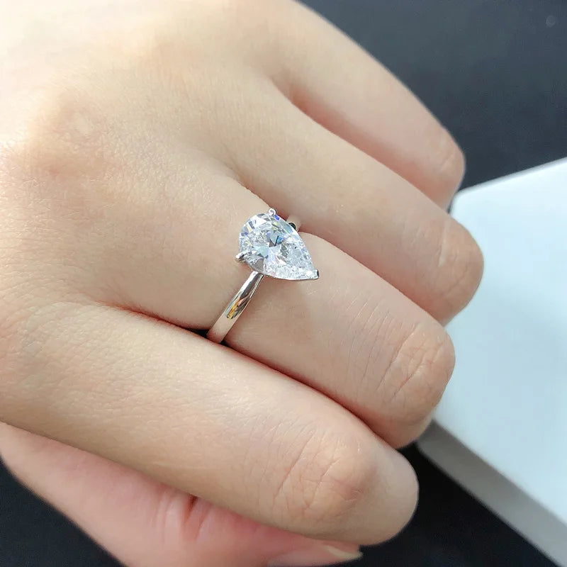 TFGLBU Teardrop Moissanite Rings Oval Cut 1/2/3/4CT Real S925 Sterling Silver Jewelry For Wedding Engagement Ring With Certified