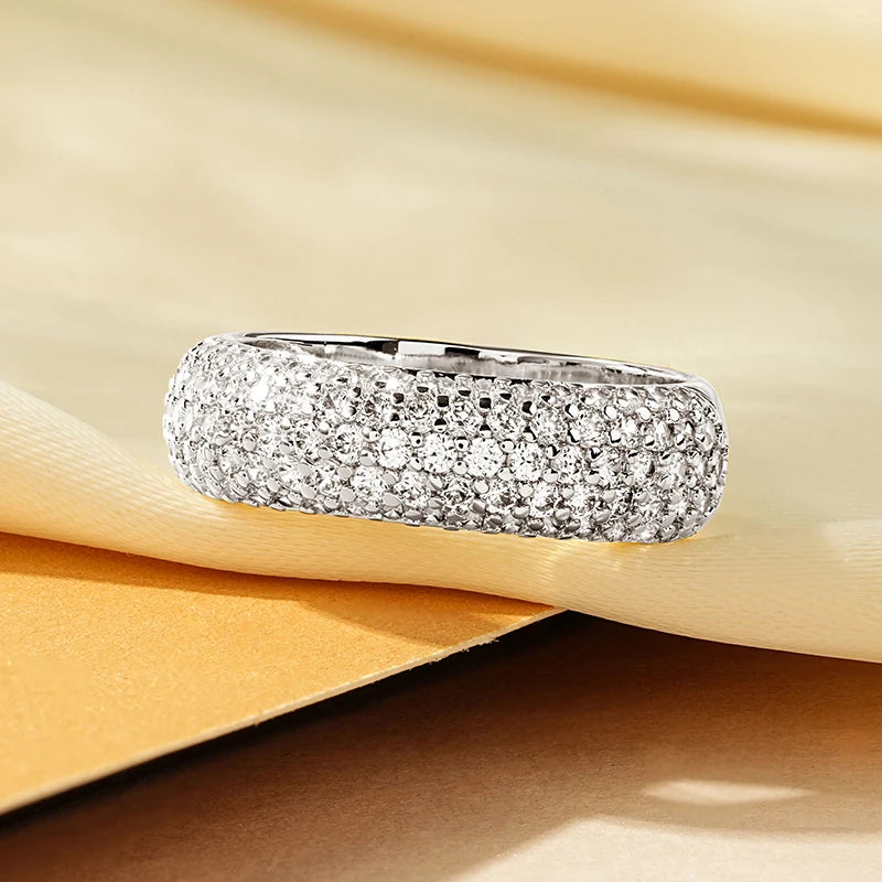 Rrjzz Exquisite Micro CZ Simulated Diamond Band Ring 14k Gold-Plated Couple Rings Luxury Jewelry for Women Men Anniversary Gift
