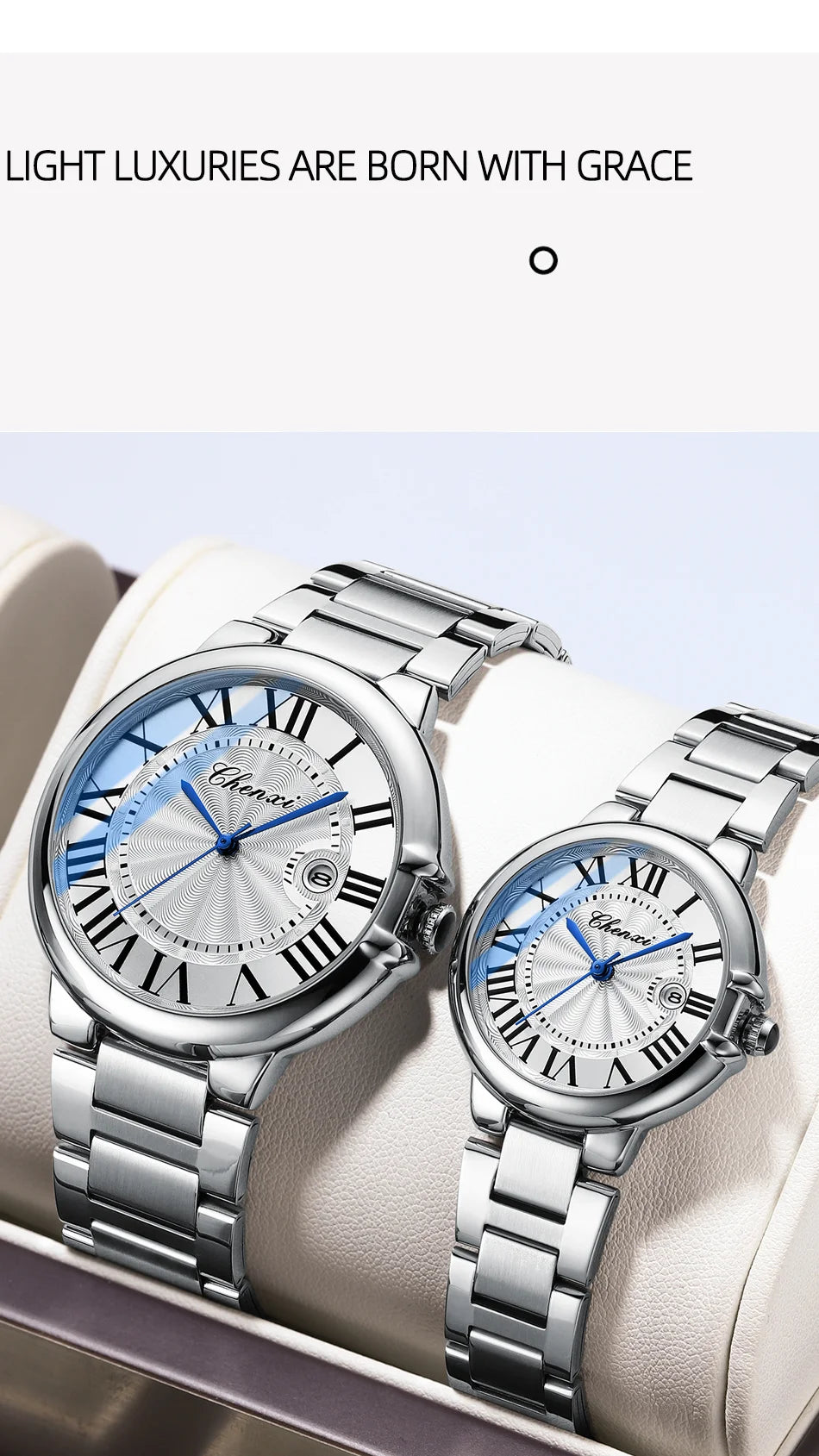 CHENXI 039 Couple Exquisite Watch Quartz Top Brand Luxury Fashion Stainless Steel Silver White Male and Female Couple Watch Gift
