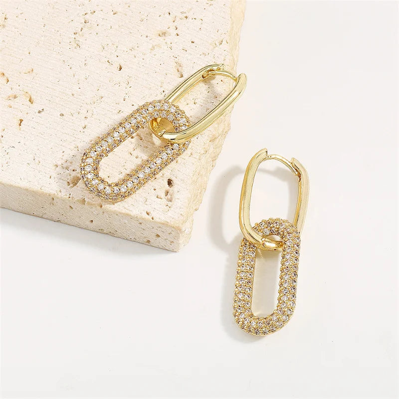 Trendy Gold Plated Zircon Square Hoop Earrings for Women Girls Huggie Punk Hip-Hop Metal Round Circle e302