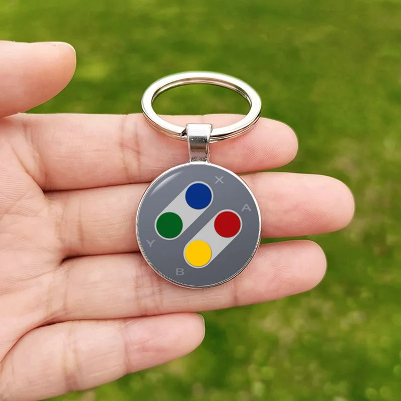 Game Controller Keychain Pendant Hip Hop Old Video Game Controller Picture Handmade Glass Cabochon Keychains Key Ring for Friend