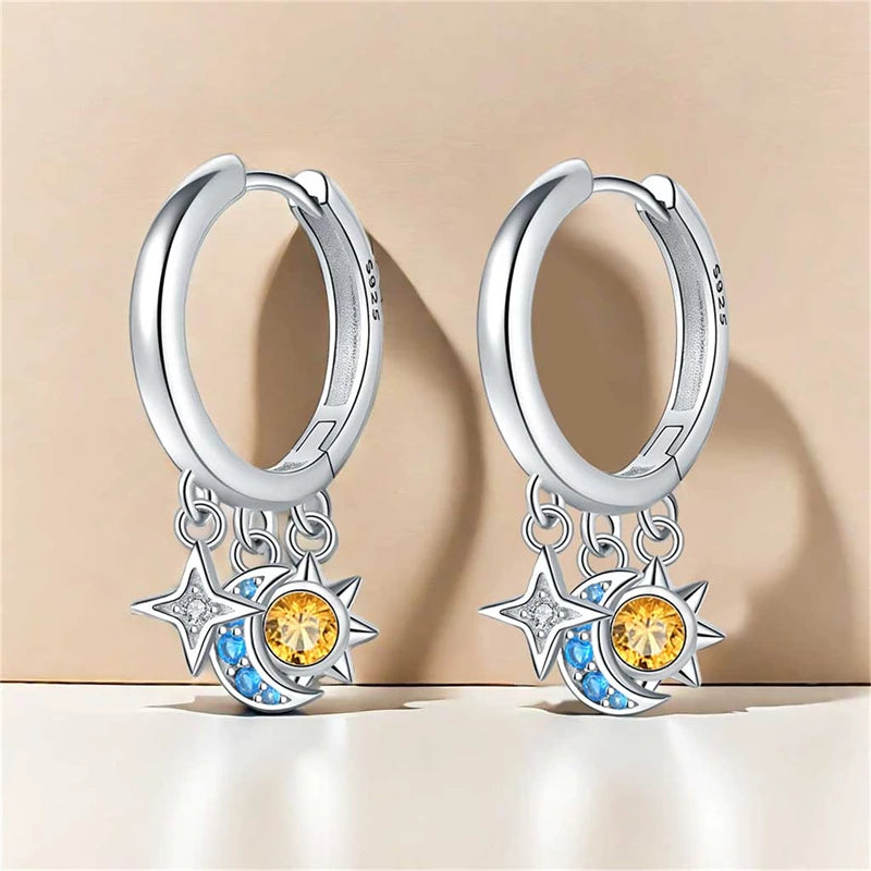925 Sterling Silver Earrings Simple Star Moon insect Starlight Earrings For Women Wedding Engagement Charm Earrings Jewelry Gift