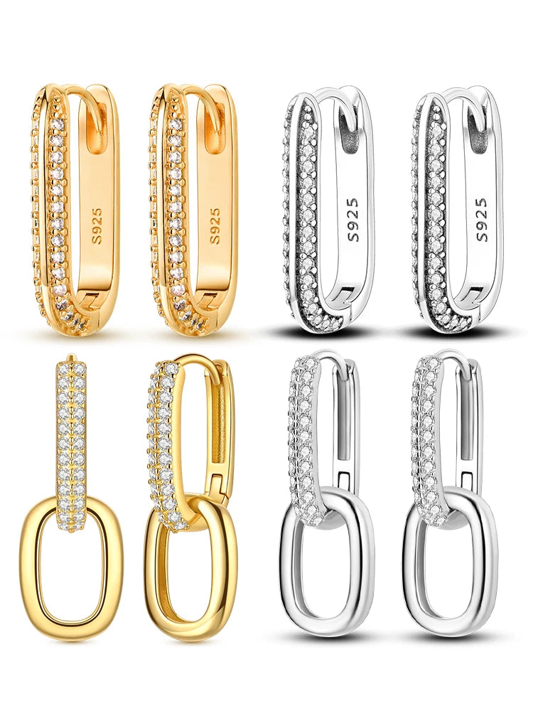 Earrings 925 Sterling Silver Hoop Earring Sparkling Pavé U-Shaped Double Hoop Earring for Women Girls Party Wedding Jewelry Gift
