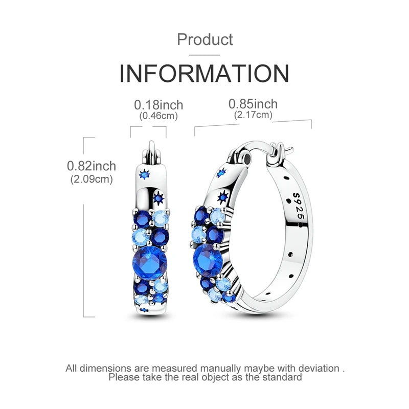 925 Sterling Silver Round Circle Hoop Earrings For Woman Wedding Engagement Party Fashion Jewelry Gift Blue Geometric Earrings