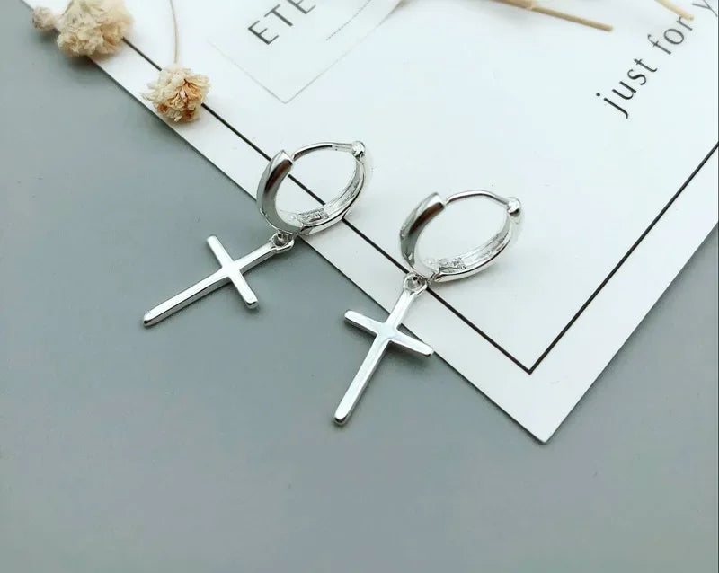 925 Sterling Silver Cross Earrings For Women Trendy Earring Jewelry Prevent Allergy Party Accessories Gift