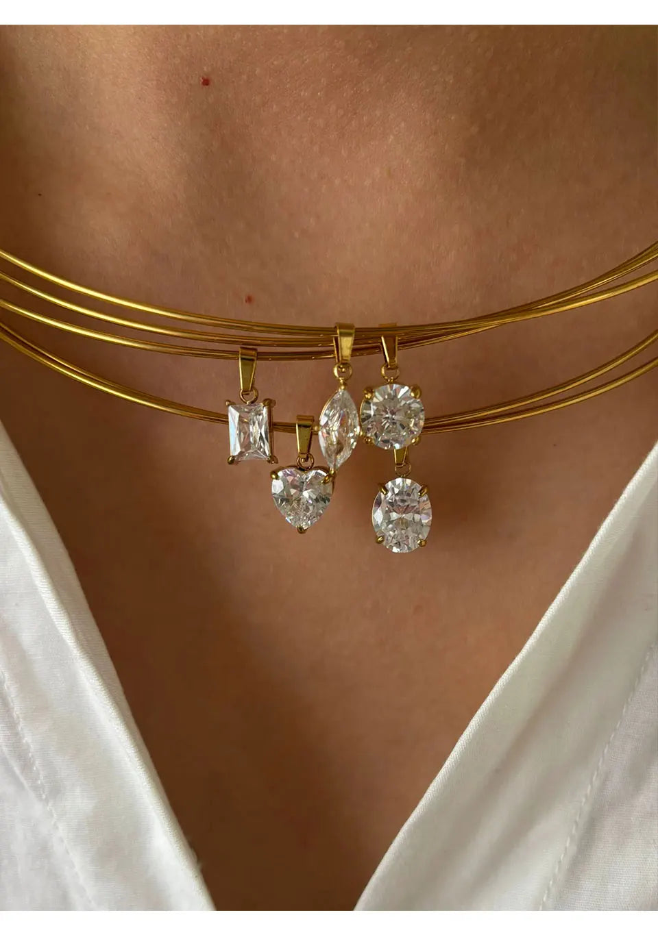 GHIDBK Statement 5 Designs Sparkling AAAA Zircon Pendant Necklace for Women Stainless Steel Choker Necklace Trendy Daily Jewelry