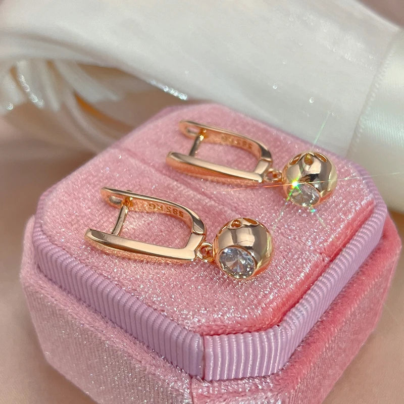SYOUJYO Fashion 585 Rose Gold Color Jewelry Set Natural Zircon Orb Dangle Earrings Necklace Luxury Anniversary Gift