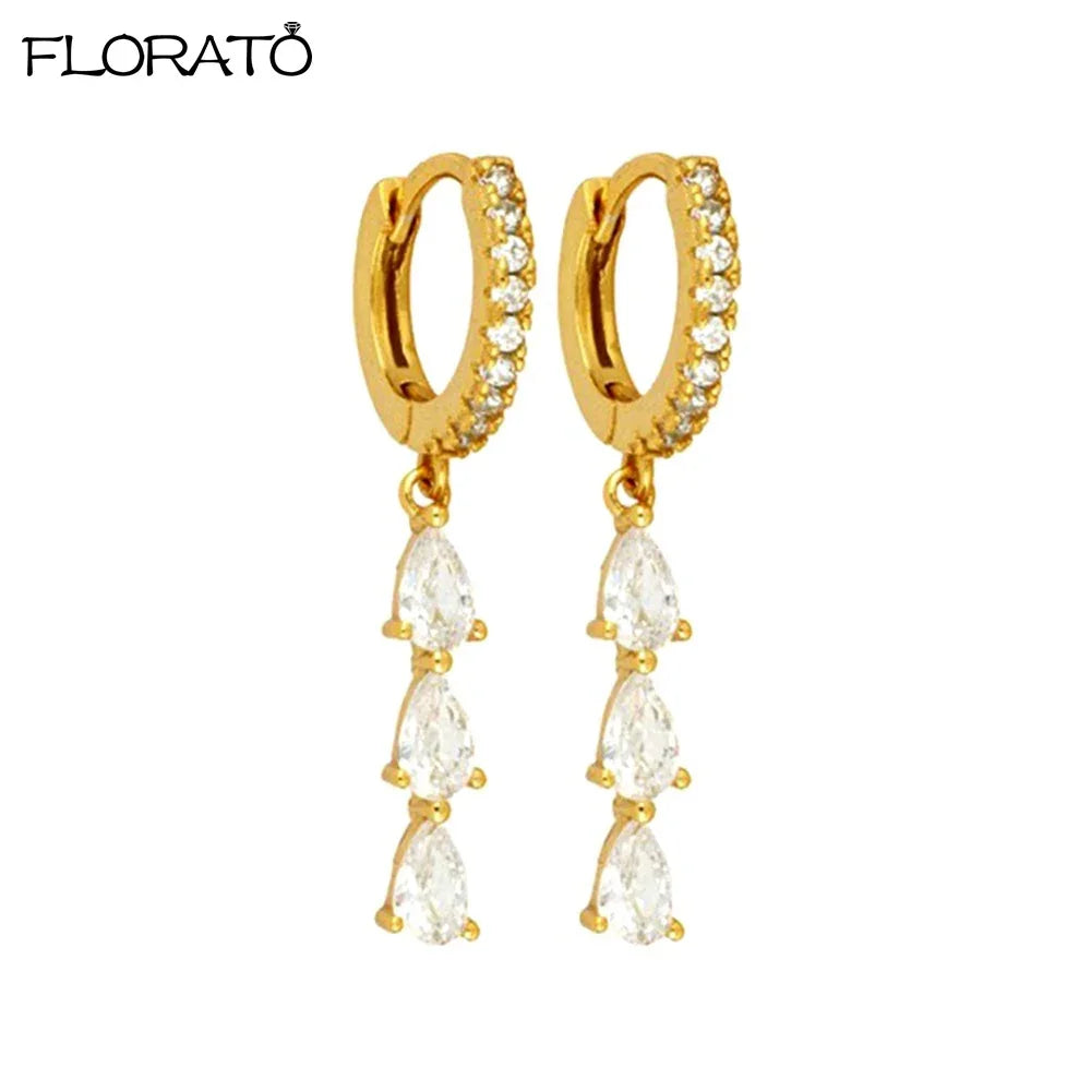 925 Sterling Silver Ear Needle Earrings White Crystal Hoop Earrings For Women Minimalist Opal Pendant Earrings Jewelry Gifts