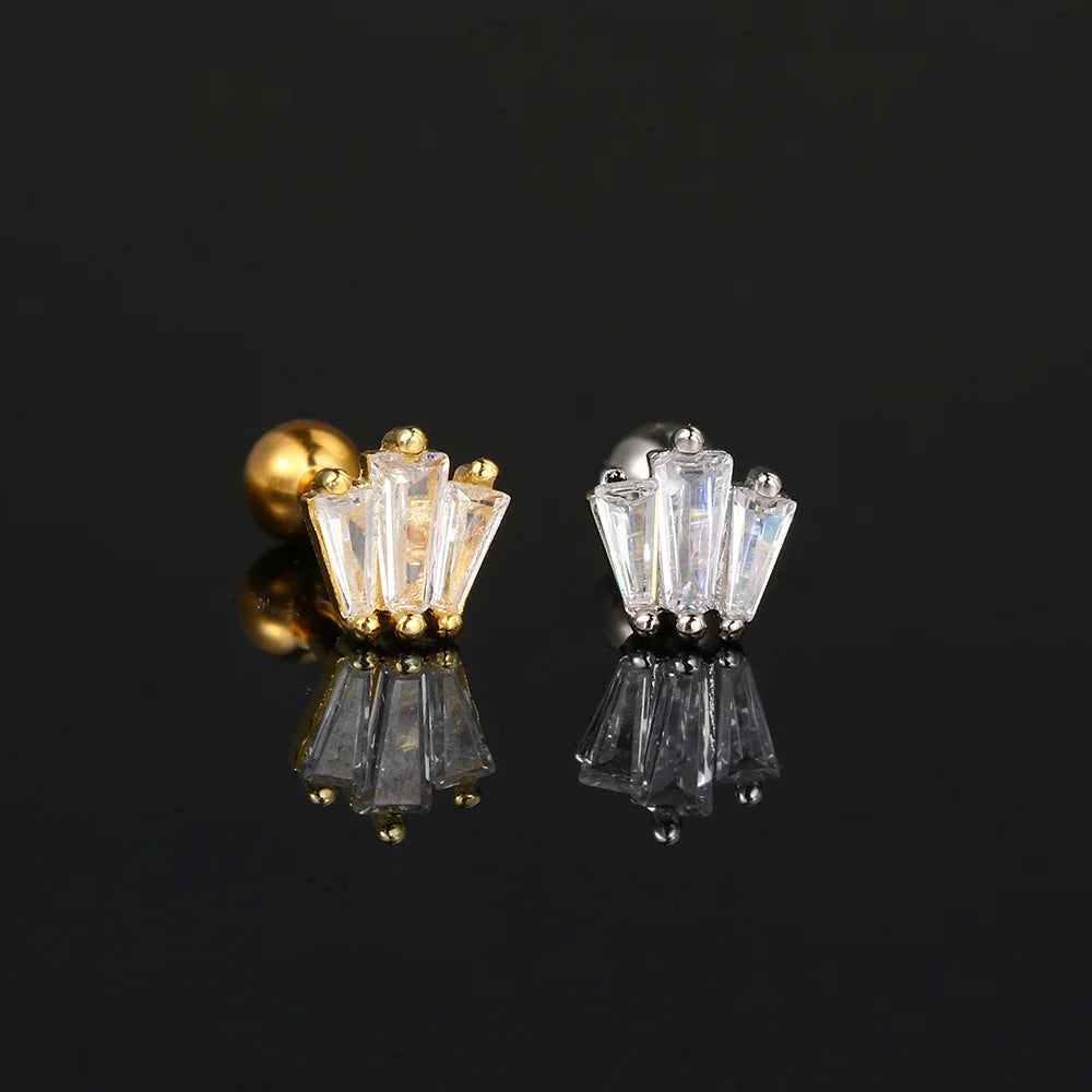 Crystal Waterdrop Piercing Earrings 1pc Tragus Flat Cartilage Ear Stud Helix Conch Rook Lobe Ear Ring Labret Jewelry Gifts CC092