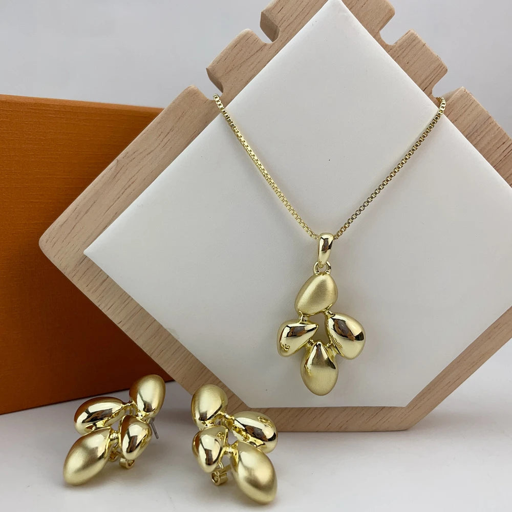 Fashion Dubai Gold Plated Pendant Earrings Luxury Trendy Jewelry Set for Ladies Women KY25109