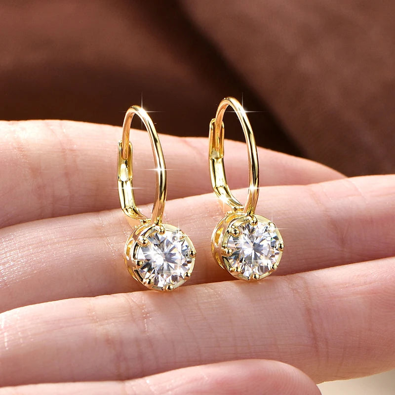 RAPRGOLD 1.0CT Round Moissanite Classic Clip Hoop Earrings for Women 14K Gold Filled Delicate Huggie Jewelry Anniversary Gifts