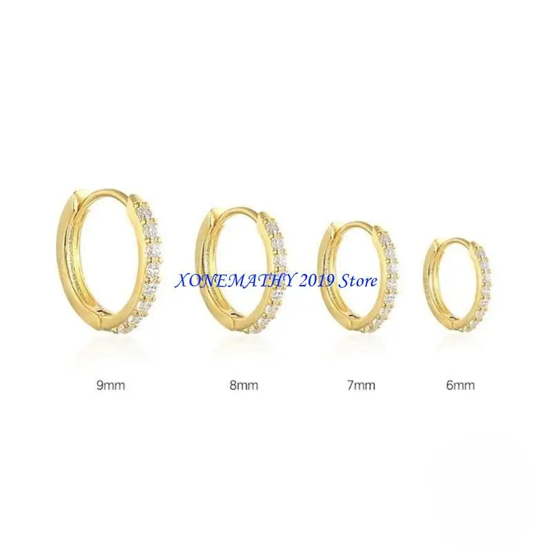 F42F Dazzling Zirconia Circle Hoops Hoops Huggie Hinged Earrings for Everyday Wear