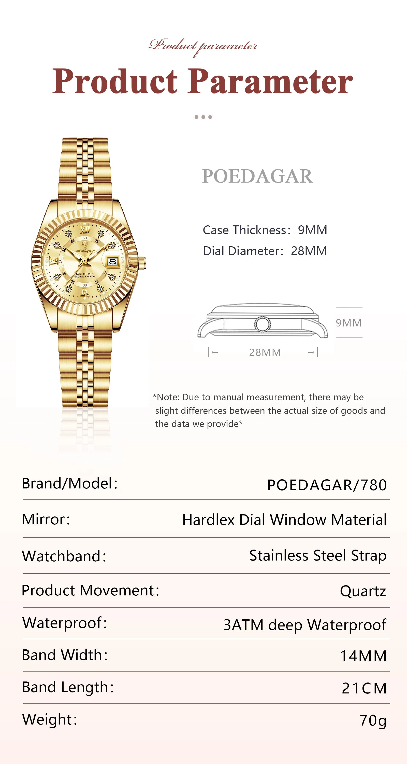 POEDAGAR Fashion Women's Wristwatch Waterproof Luminous Date Elegant Ladies Watches Stainless Steel Quartz Watch For Women Reloj