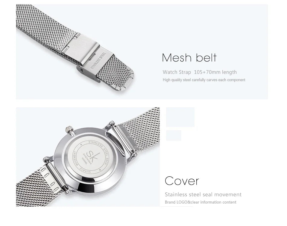 SK Super Slim Sliver Mesh Stainless Steel Ladies Watches Women Top Brand Luxury Casual Clock Waterproof Wristwatch for Women