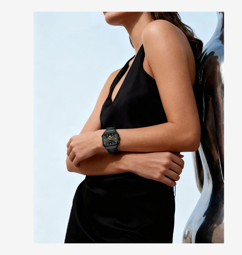 OPK 6080 Classic Fashion Ladies Quartz Watch Retro Square Dial Adjustable Strap Stainless Steel 30m Waterproof Watch For Women