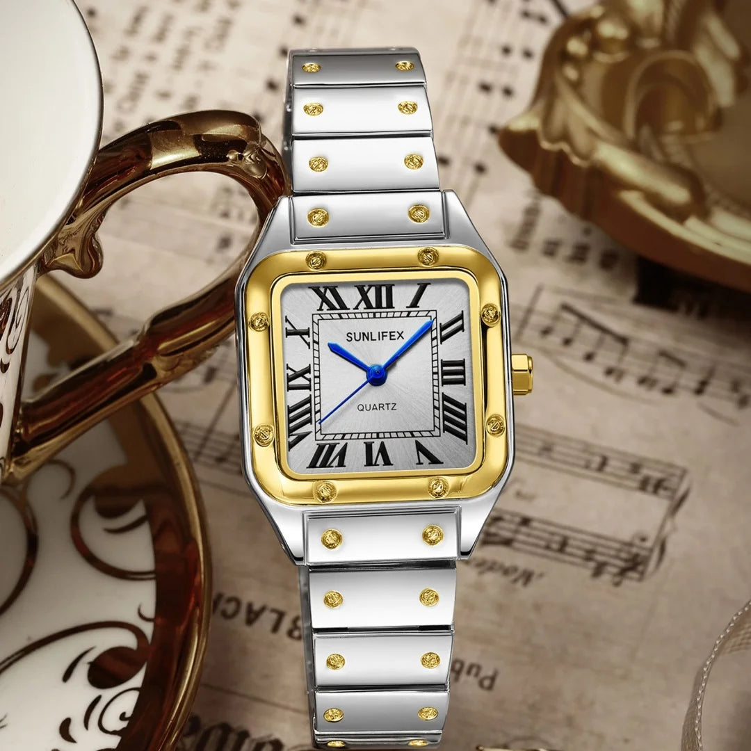 Ladies Fashion Quartz Watch Simple Square Dial Silver Wristwatch Women Business Stainless Steel Strap Watches Relojes Para Mujer