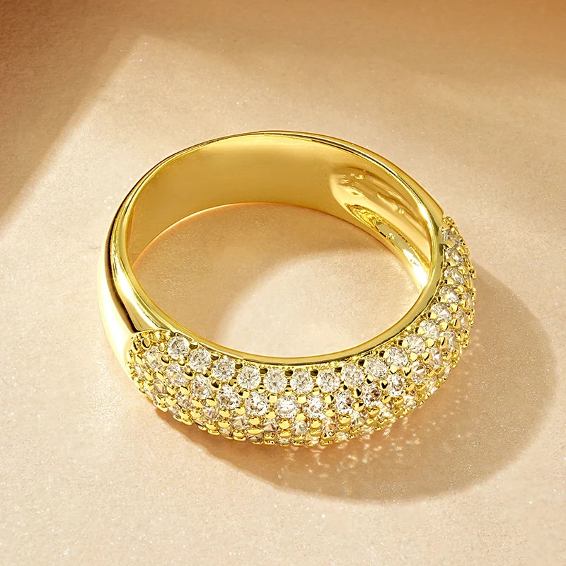 Rrjzz Exquisite Micro CZ Simulated Diamond Band Ring 14k Gold-Plated Couple Rings Luxury Jewelry for Women Men Anniversary Gift