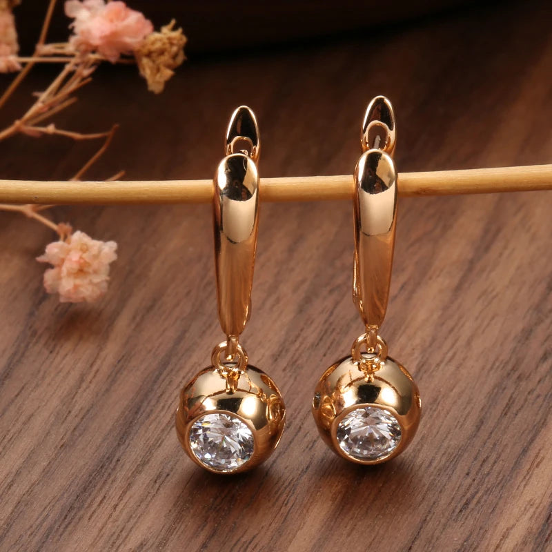 SYOUJYO Fashion 585 Rose Gold Color Jewelry Set Natural Zircon Orb Dangle Earrings Necklace Luxury Anniversary Gift