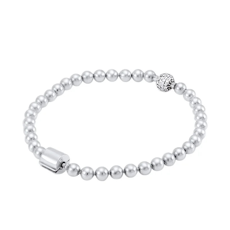 925 Silver original 17-21CM Pearl Heart-Shaped Hard Ring Square Buckle Round Bracelet Fit for DIY Mini Birthday Jewelry Gifts