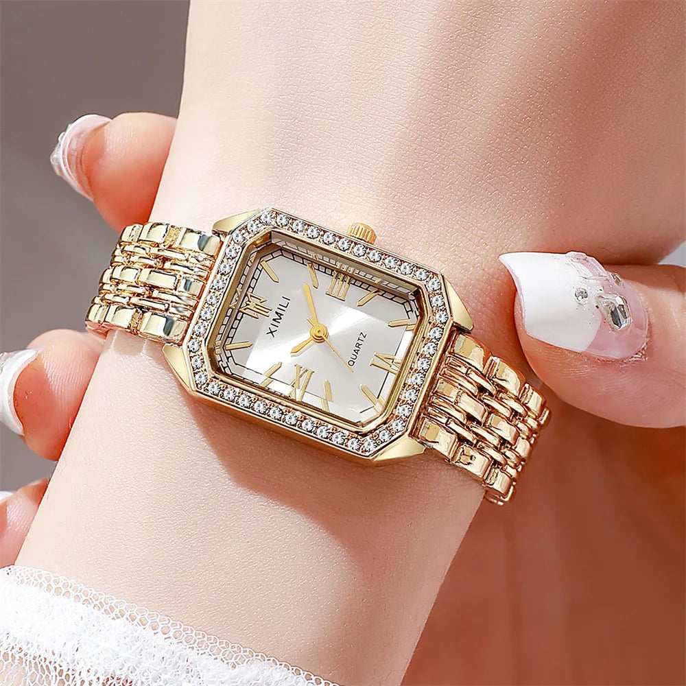 Top Brand Watch Women Business Simple Diamond Gold Watches Casual Female Student Fashion Quartz Clock Wristwatches