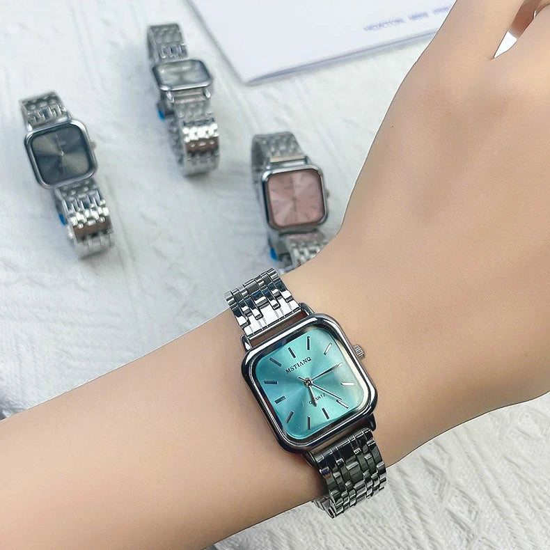 Stainless Steel Watch Women's Ins Style Simple Student Quartz Watch Casual Fashion Versatile Luxury Small Square Wristwatch