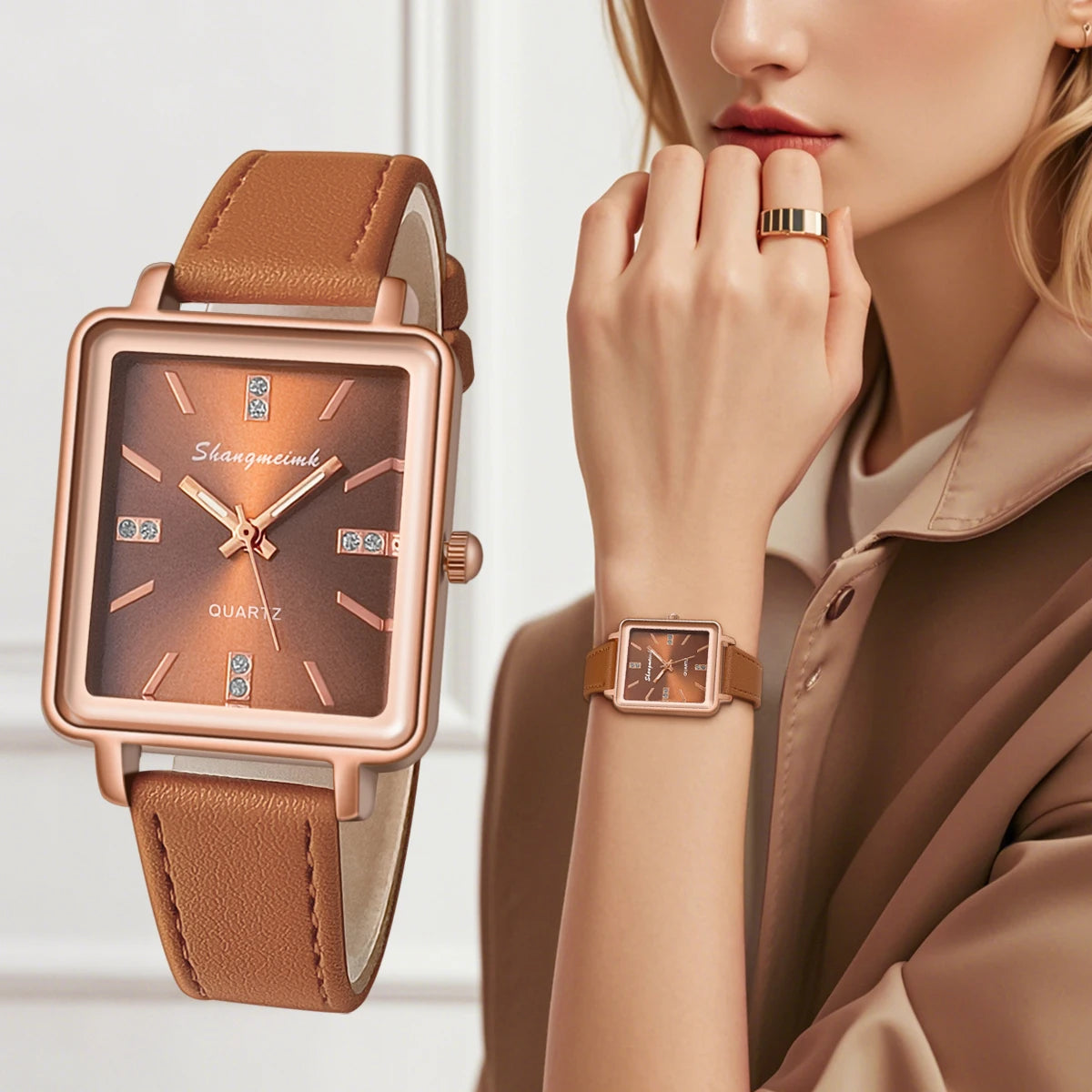 Fashionable Luxury Elegant Minimalist Women's PU Leather Quartz Wrist watch Student Business Gift