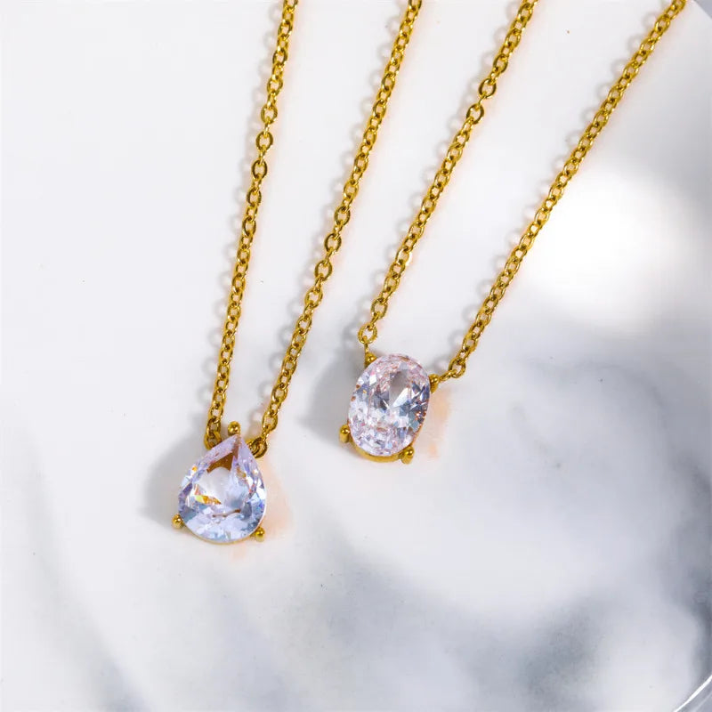 18K Gold Water Drop Oval Lab Diamond Chocker Necklace Party Wedding Pendants Necklaces for Women Men Anniversary Jewelry Gift