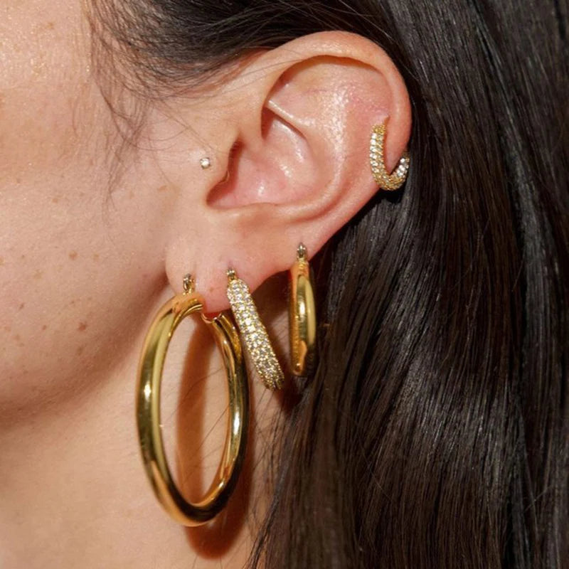 Fashion CZ Zircon Round Huggie Hoop Earrings for Women Geometric U Shape Ear Buckle Hoops Gold Plated Stainless Steel Jewelry