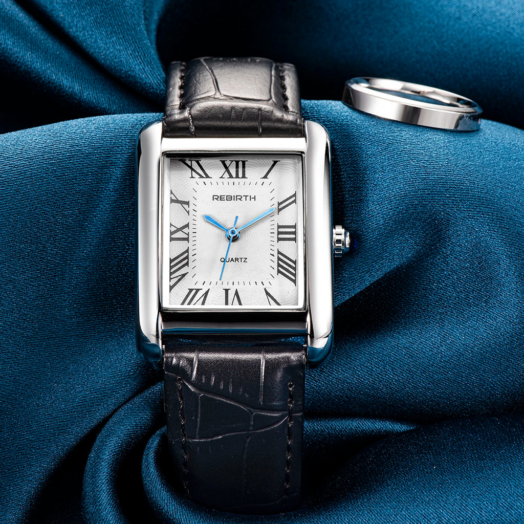REBIRTH 002 Elegant Women's Quartz Watch Simple Square Dial Leather Strap Waterproof Women's Business Watches relojes de mujer