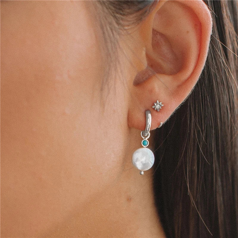AIDE 925 Sterling Silver Vintage Baroque Pearl Circle Ear Buckles Piercing Huggie Earring For Women Jewelry Brinco Bijou Joyero