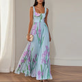 Summer Floral Print Dress Women Elegant Sleeveless Sexy High Waist Sling Long Dresses For Women Off Shoulder Beach Holiday Dress