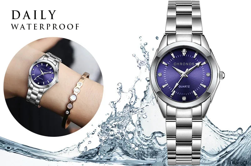 CHRONOS Elegant Women Watches Luxury Ladies Fashion Girls Wristwatch Quartz Movement Stainless Steel Gift for Female Girlfriend