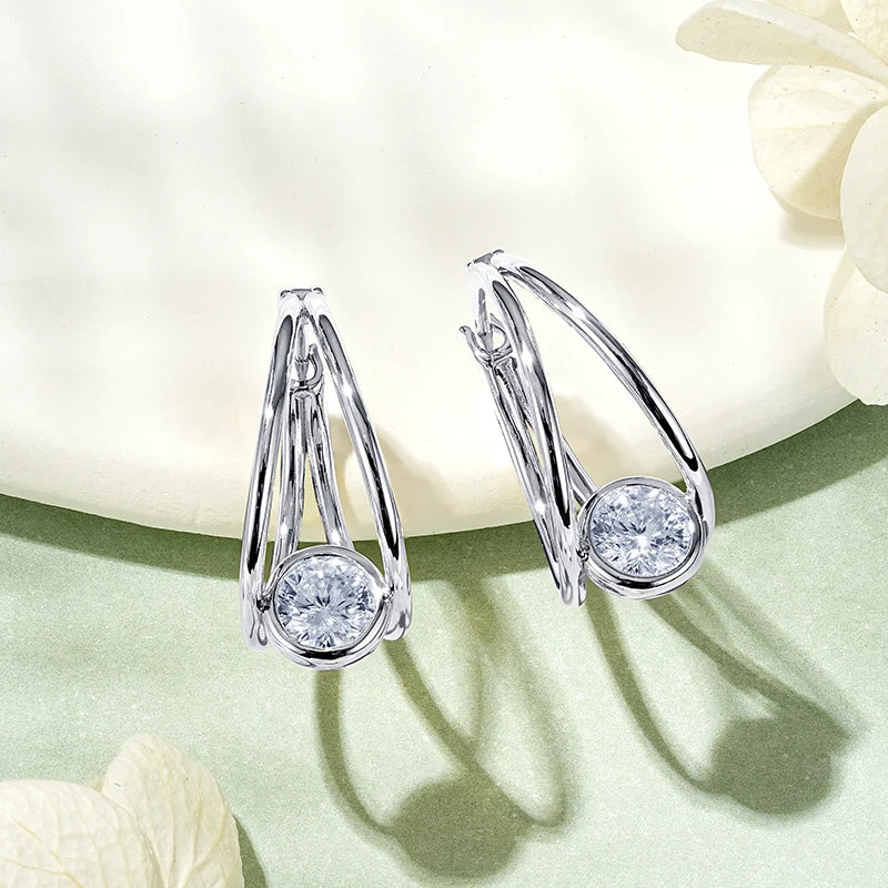IOGOU S925 Sterling Silver Split Huggie Earrings Women Engagement Earring D0.5CT 5MM Solitaire Moissanite Diamond Hoop Earrings