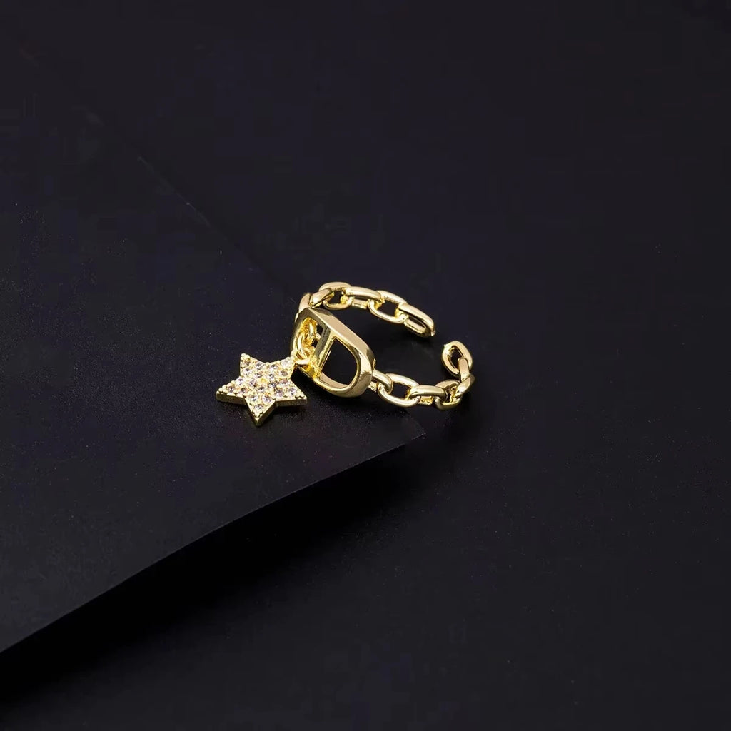 Star Diamond Letter Cd Ring Niche Design Pendant Trendyy Daily Versatile Women's Ring New Open Adjustable Ring