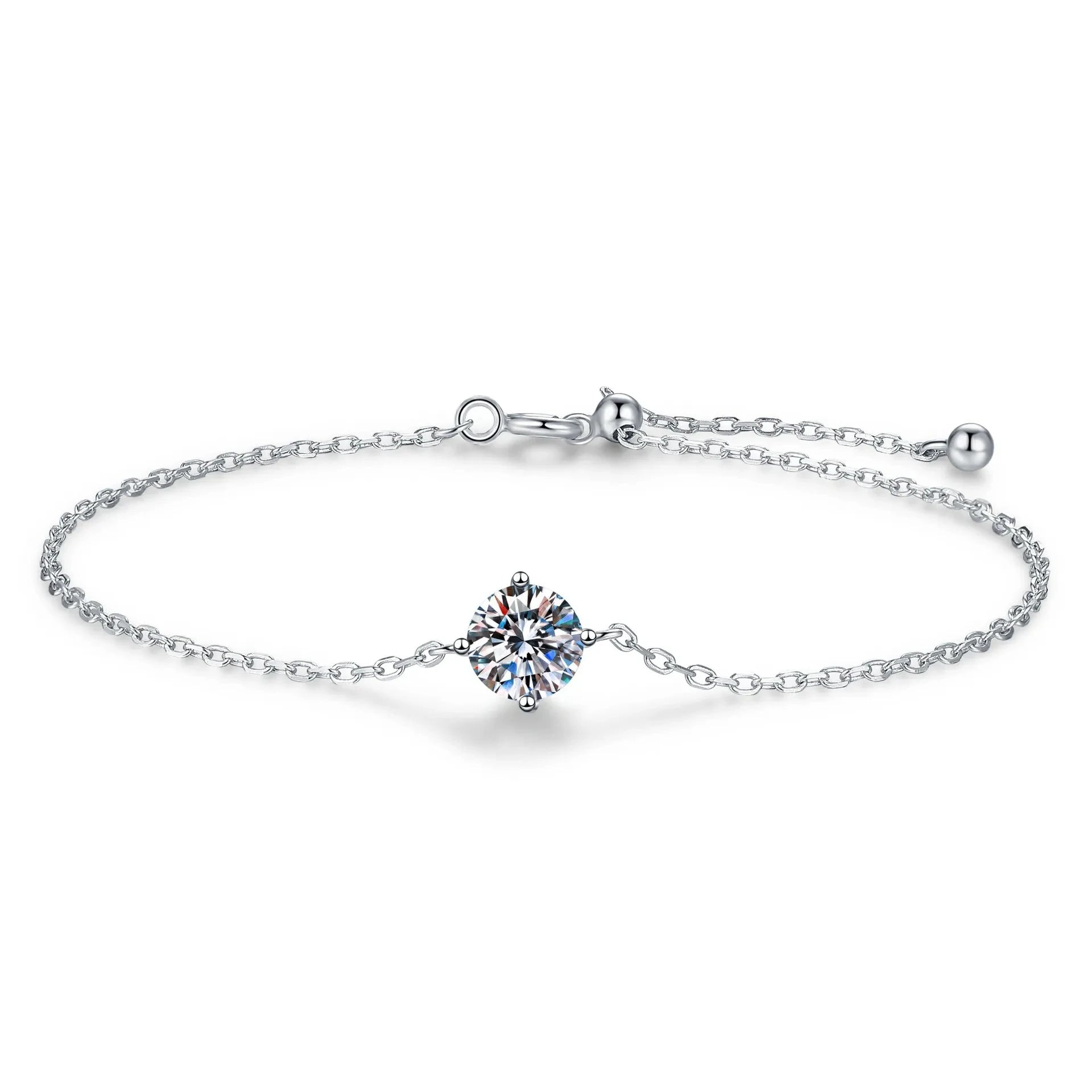Certified 1CT Moissanite Solitaire Bracelets for Women Real Silver S925 Classic Lab Diamond Adjustable Wrist Chain Jewelry Men