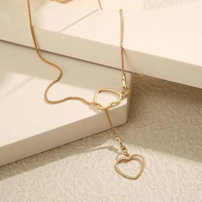 Fashion Double Love Heart Necklaces for Women Simple Sliver Color Personality Long Tassel Necklace Party Jewellery Gifts