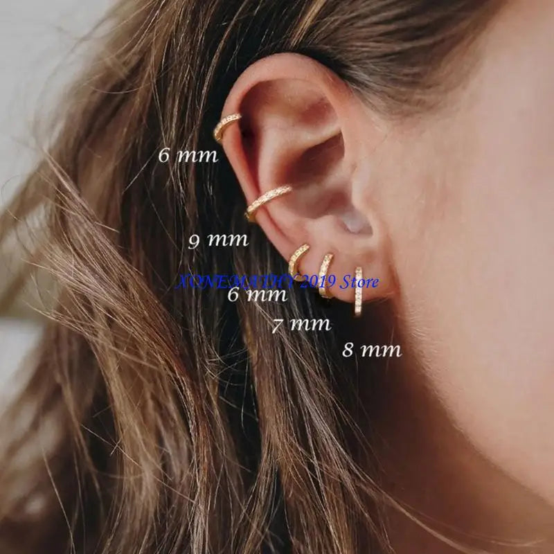 F42F Dazzling Zirconia Circle Hoops Hoops Huggie Hinged Earrings for Everyday Wear