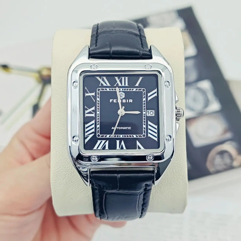 High-End Business Casual Men's Quartz Watch, Square Dial, Waterproof with Calendar Display, Leather Strap, European and American Style, Fashionable, Simple, Versatile and Handsome Men's Watch, Suitable for Various Occasions,