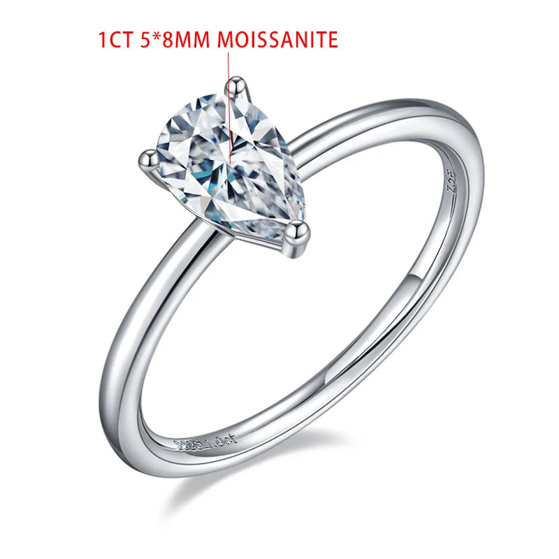 TFGLBU Teardrop Moissanite Rings Oval Cut 1/2/3/4CT Real S925 Sterling Silver Jewelry For Wedding Engagement Ring With Certified
