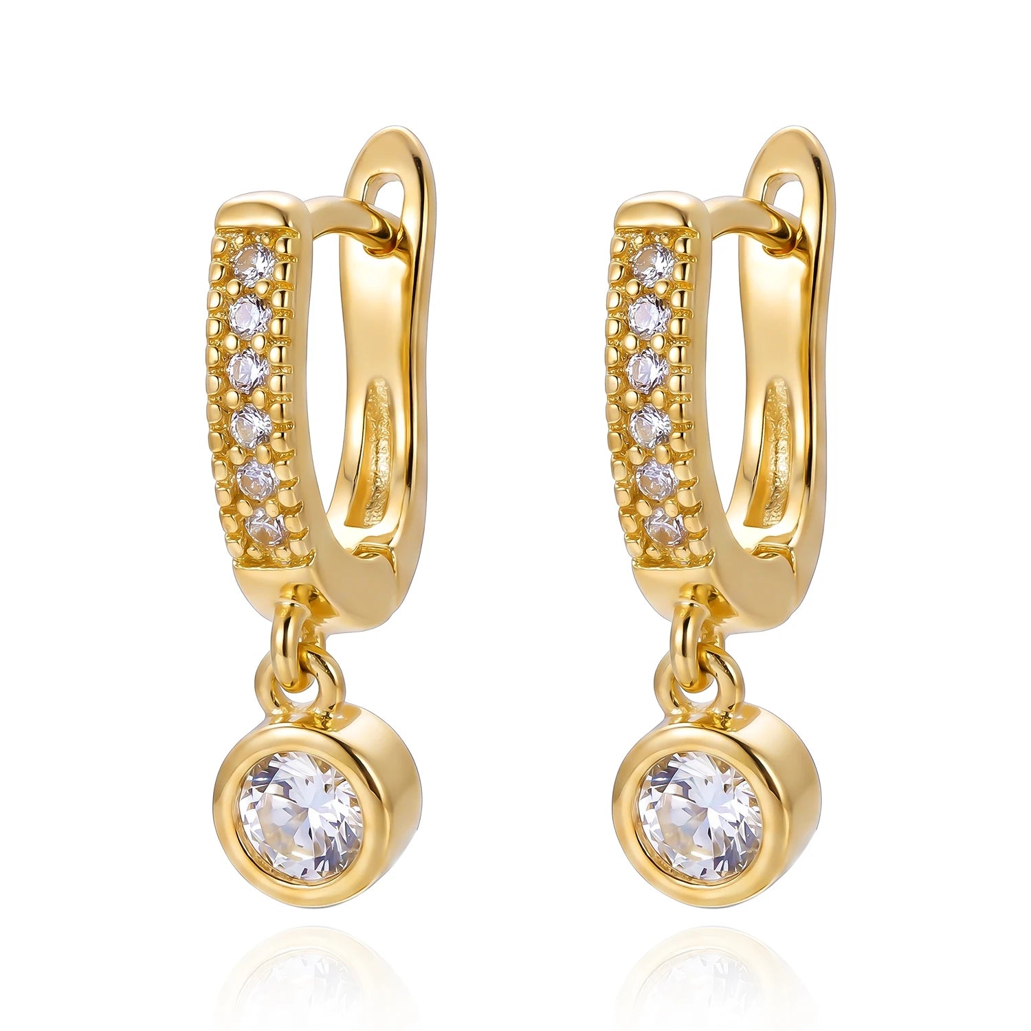 Dainty Minimalist Round Cubic Zirconia Drop Earrings For Women Gold Color Exquisite Huggie Hoop Earring Party Wedding Jewelry