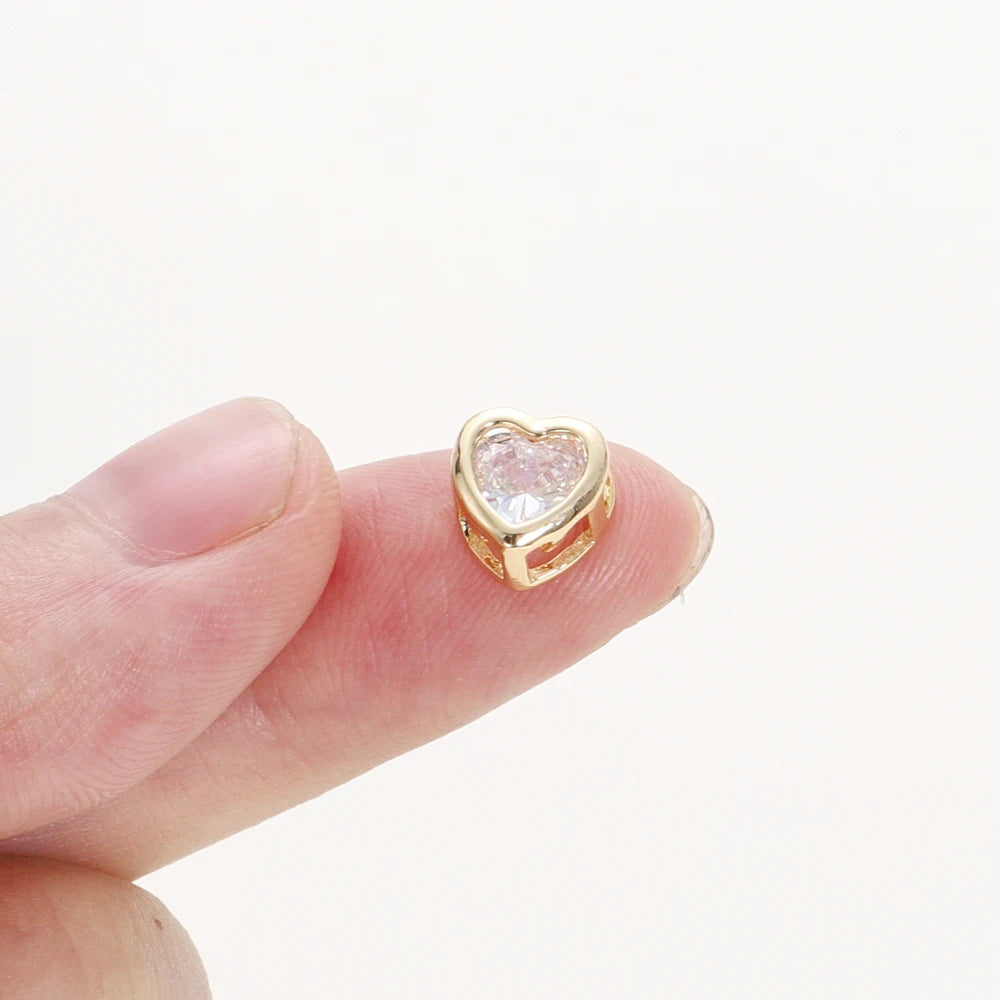 2/4/6pcs 18K Gold Plated Rhinestone Heart Pentagram Beads Brass Metal Cubic Zirconia Spacer Beads DIY Jewelry Making Accessories