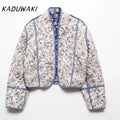 KADUWAKI Fashion Retro Stand-up Collar Long-sleeved Printed Two-sided Wear Quilted Short Cotton Jacket Classic Casual Streetwear