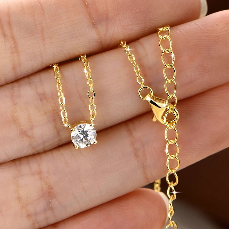 OXTAO Certified Moissanite Solitaire Necklace Necklace 5mm/4mm D Color VVS1 for Women 14K Gold Filled Four-claw Necklace Jewelry