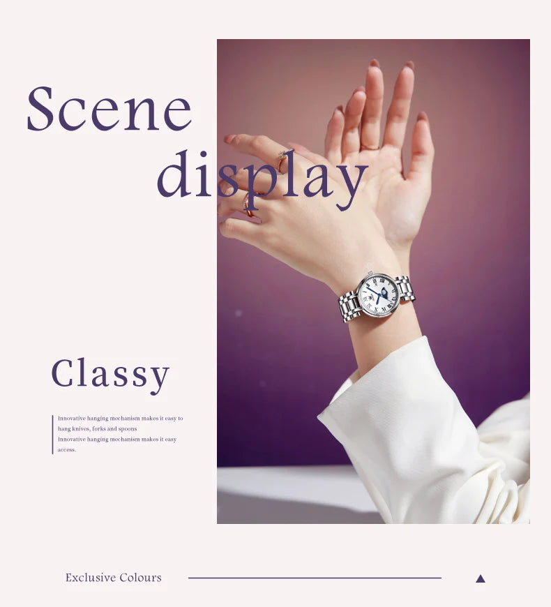 OLEVS Diamond Time Purple Moon Phase Dial Women Watches Luxury Brand New Fashion Women Quartz Watch Steel Waterproof Dress Watch
