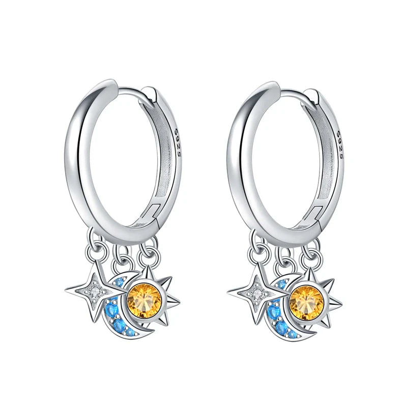925 Sterling Silver Earrings Simple Star Moon insect Starlight Earrings For Women Wedding Engagement Charm Earrings Jewelry Gift