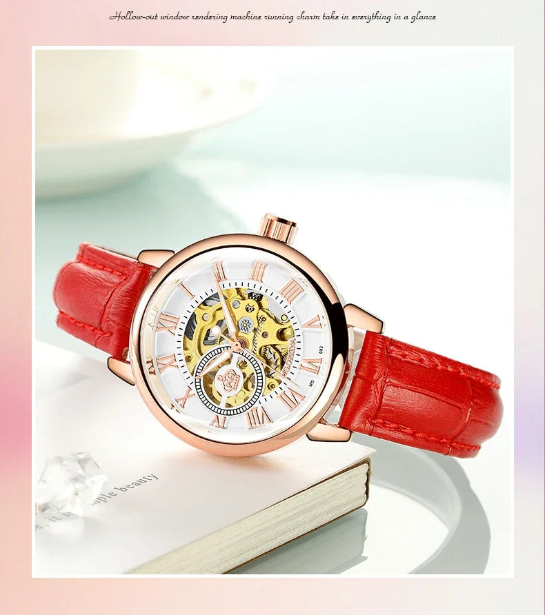 ORKINA Luxury Brand Skeleton Design Waterproof Automatic Mechanical Stainless Steel Mesh Strap Rose Gold Wrist Watch for Women
