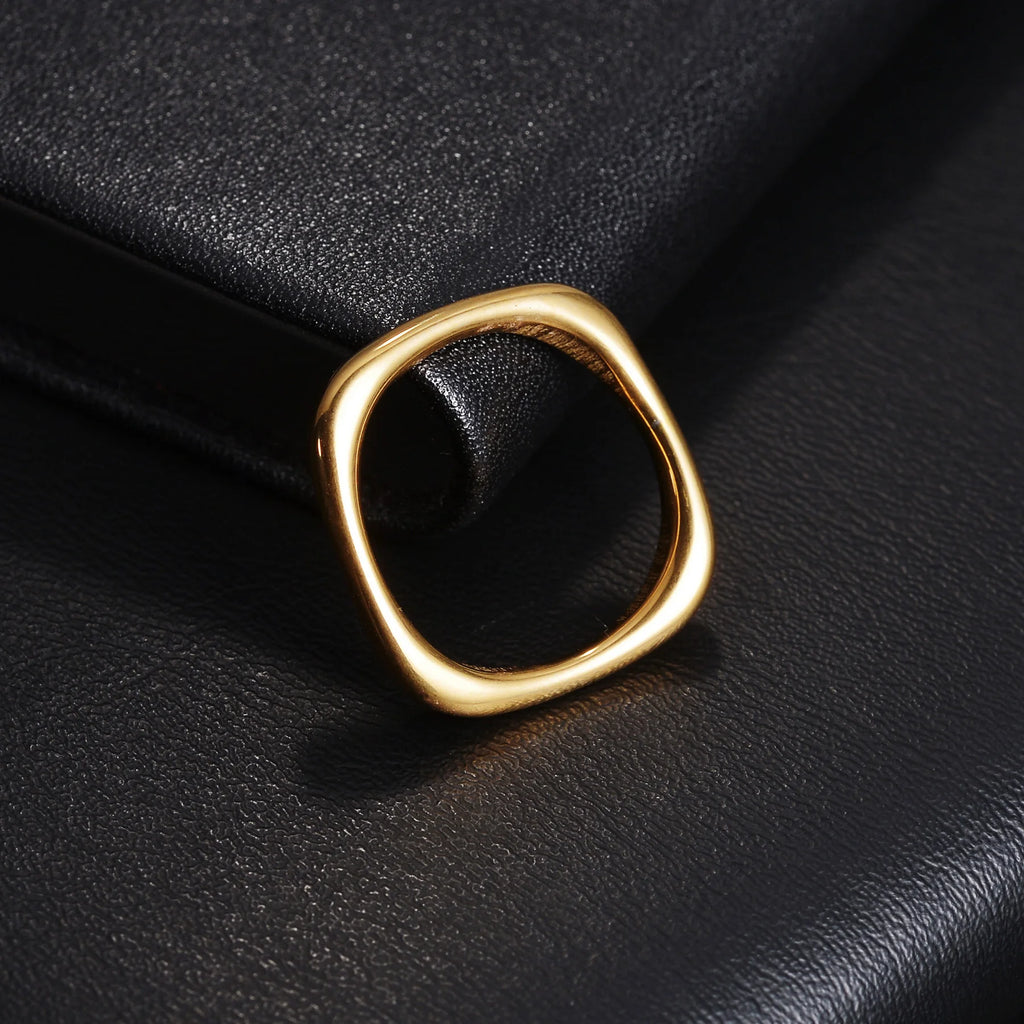 Trendy Dainty Square Ring Women Stainless Steel Geometric Thin Design Gold Silver Color Fashion Jewelry Gifts
